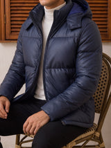 Trento Hooded Leather Jacket - Blue