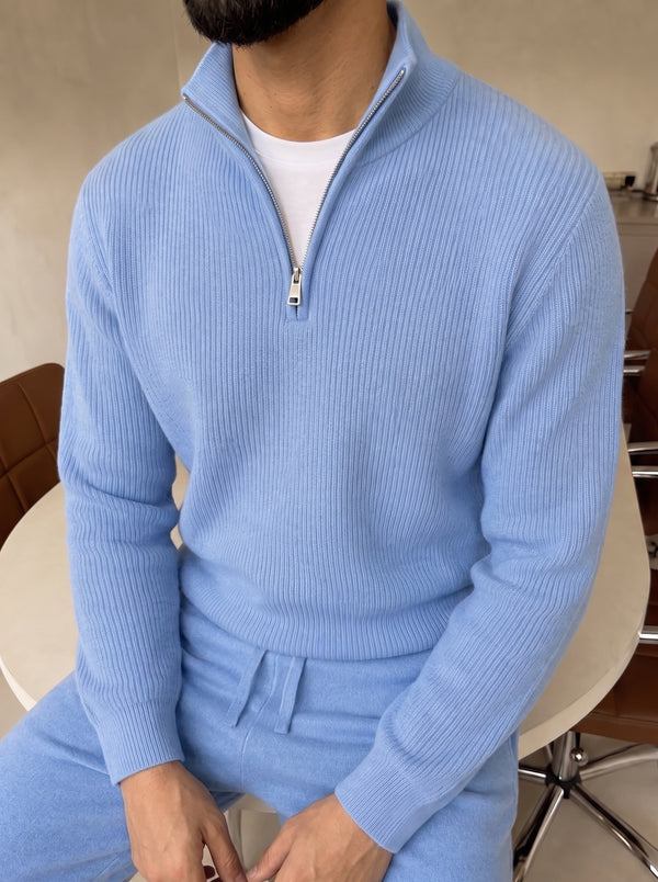 Ravenna Knit Polo Set - Light Blue fabric