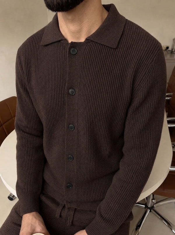 Mantova Button Knit Set - Chocolate fabric