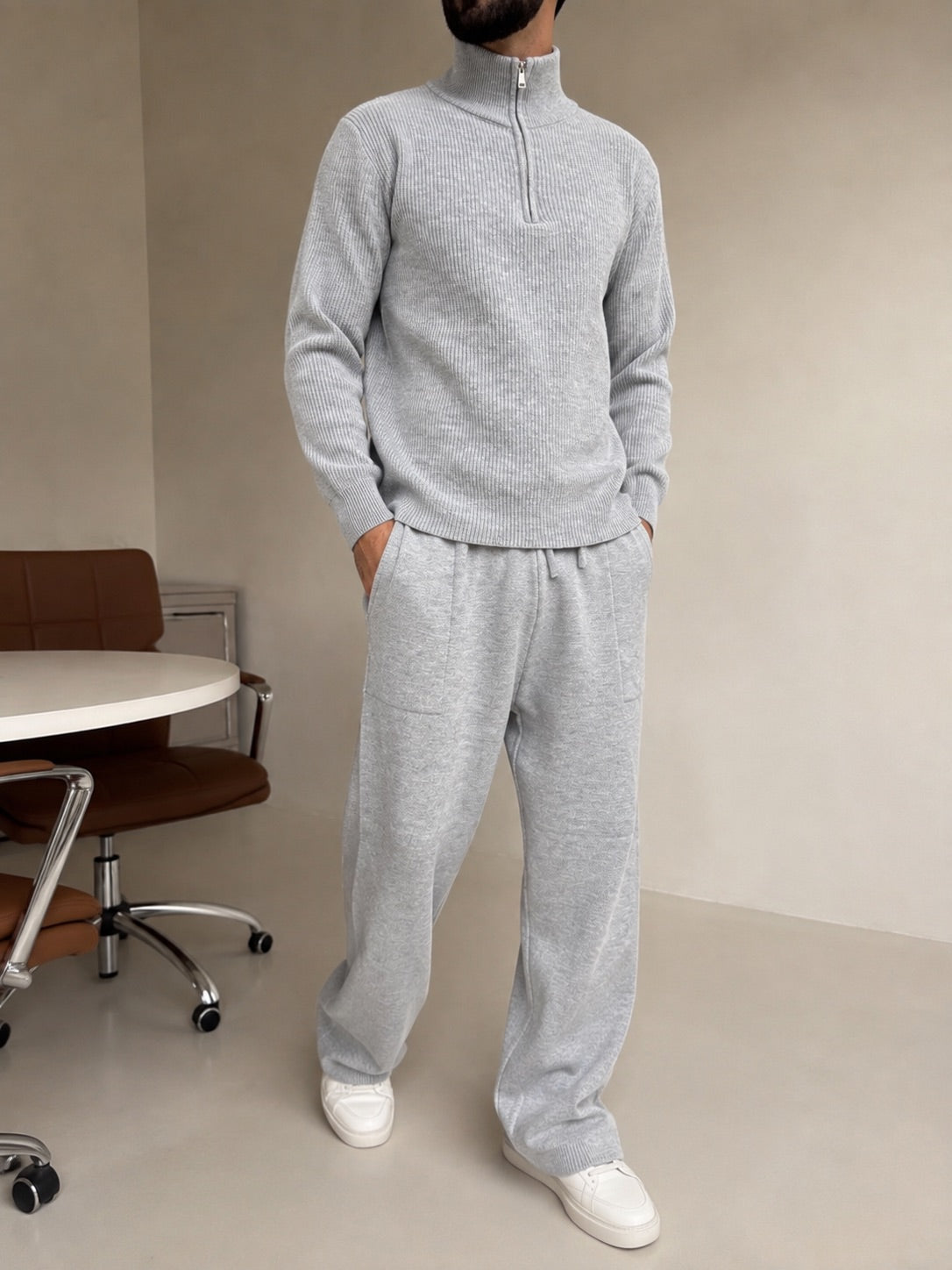 Ravenna Knit Polo Set - Gray