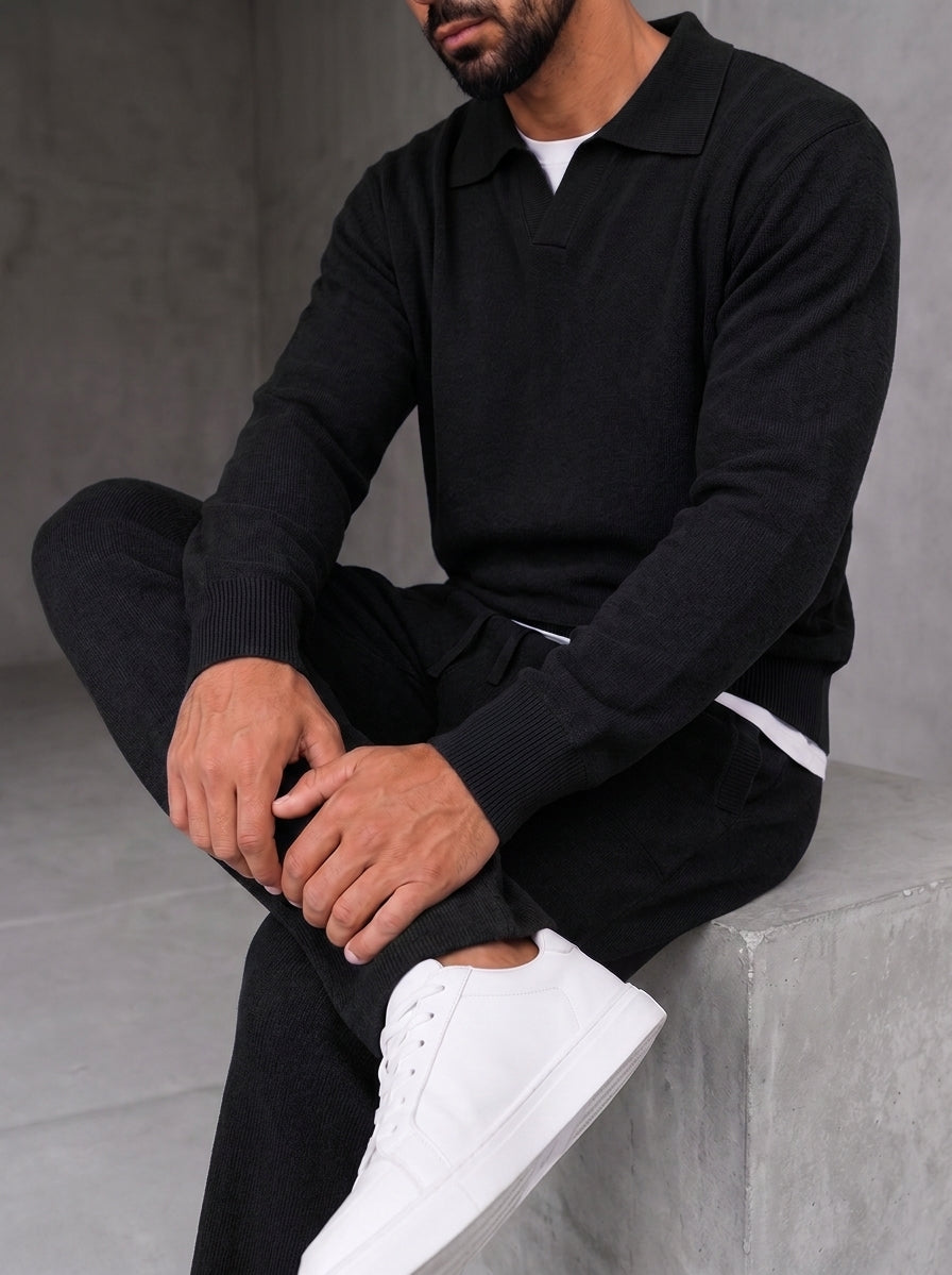 Parma Knit Polo Set - Black