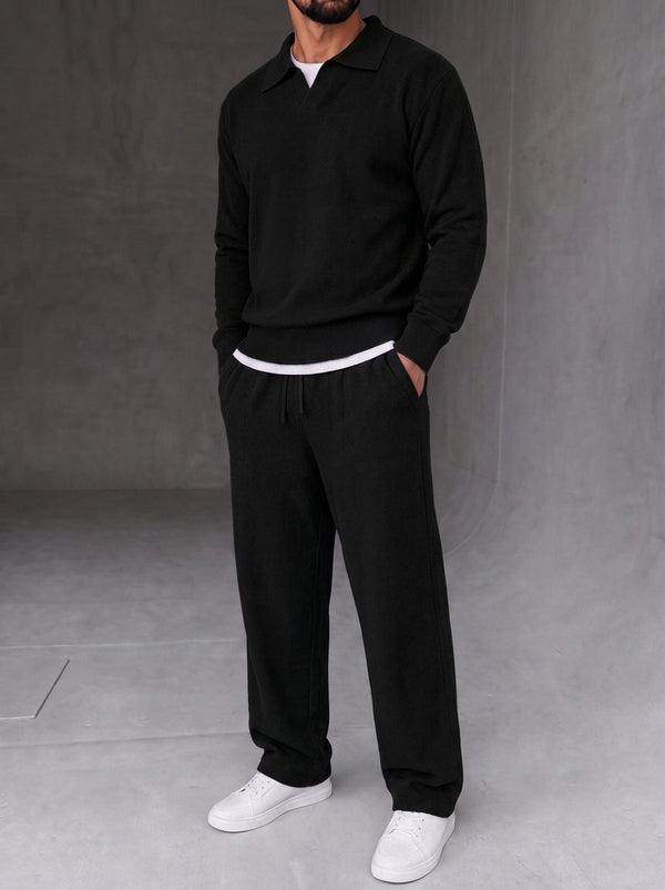 Parma Knit Polo Set - Black fabric