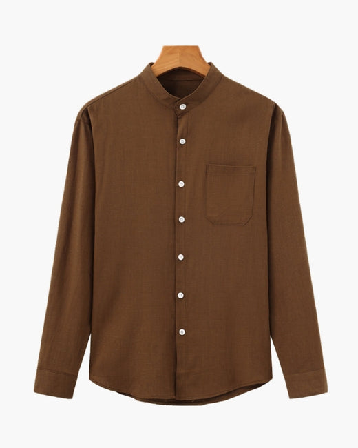 Textured Cotton Mandarin-Collar Shirt