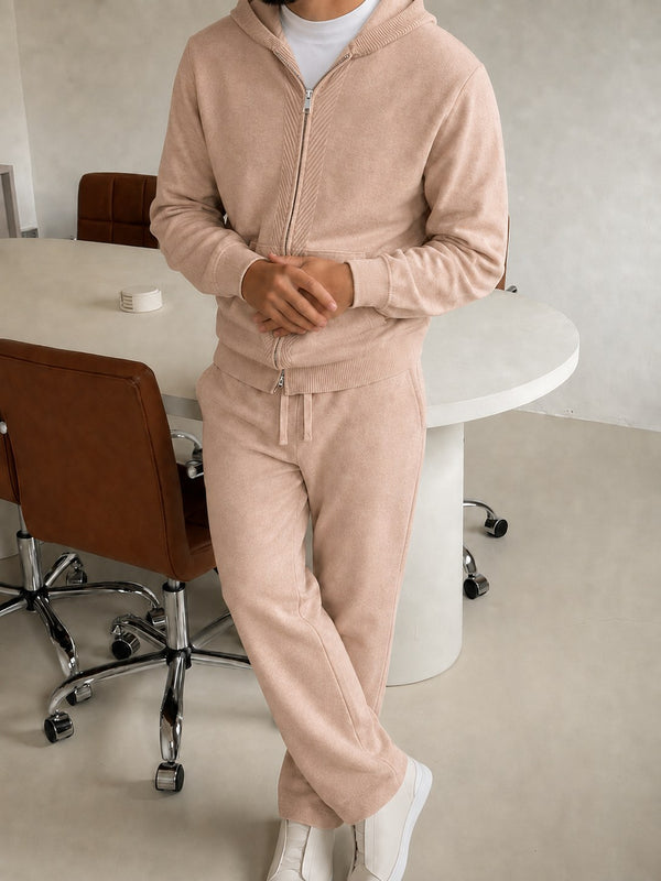 Cremona Hooded Knit Tracksuit - Beige fit