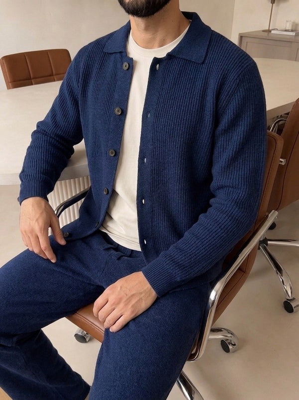 Mantova Button Knit Set - Navy fabric