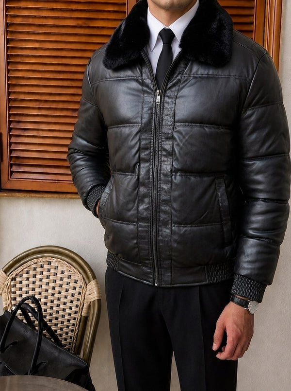 Udine Fur-Collar Leather Jacket - Black fit