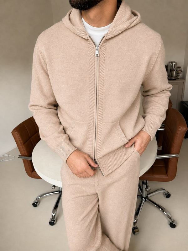 Cremona Hooded Knit Tracksuit - Beige fabric