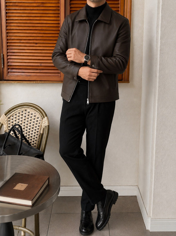 Pavia Leather Jacket - Chocolate fit