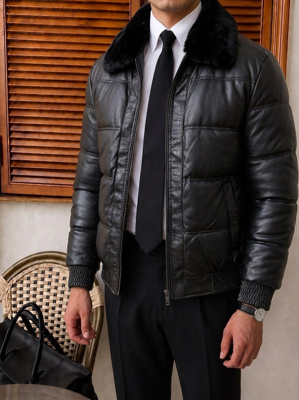 Udine Fur-Collar Leather Jacket - Black detail