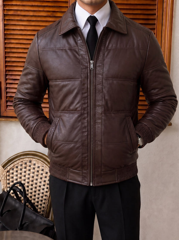 Udine Fur-Collar Leather Jacket - Chocolate fit