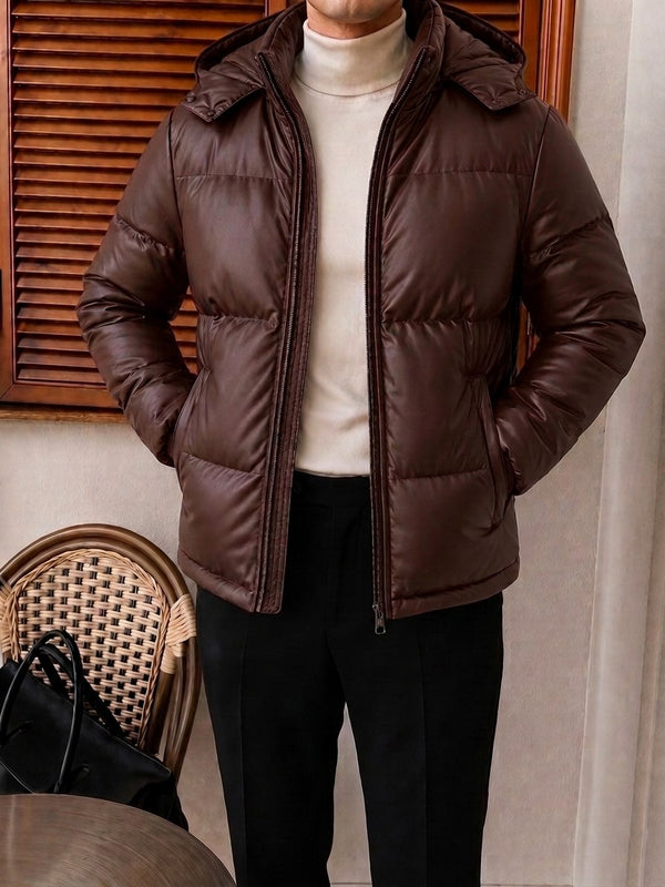 Trento Hooded Leather Jacket - Chocolate