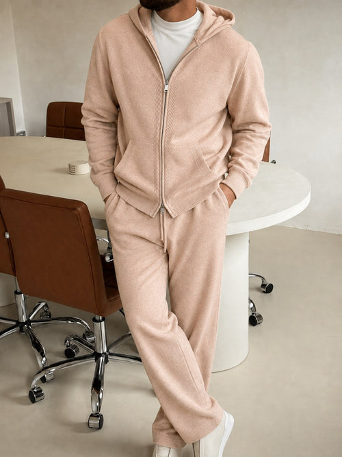 Cremona Hooded Knit Tracksuit - Beige