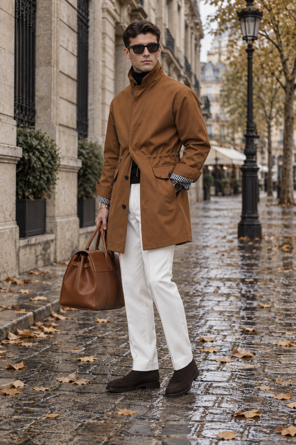 Cortona Drawcord Stand-Collar Coat fabric