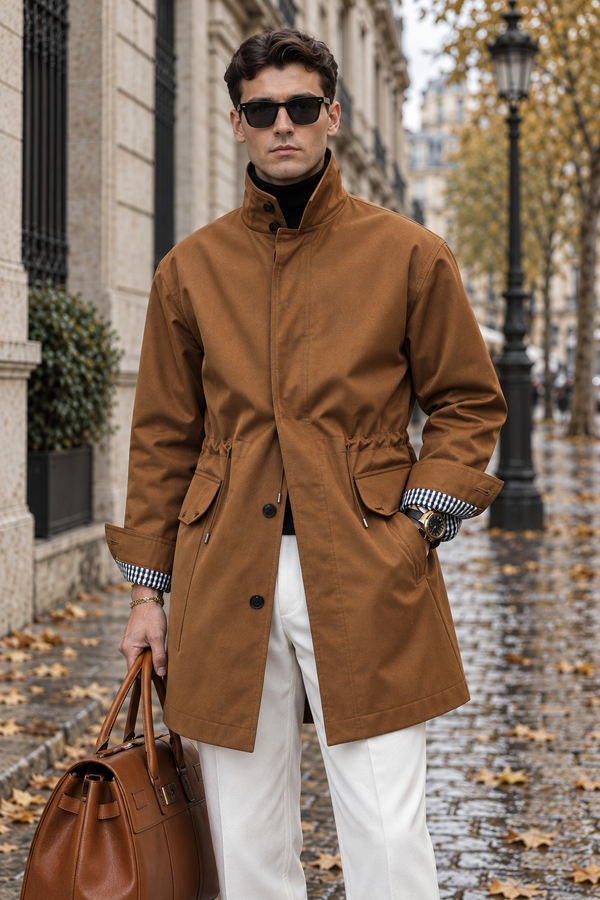 Cortona Drawcord Stand-Collar Coat detail