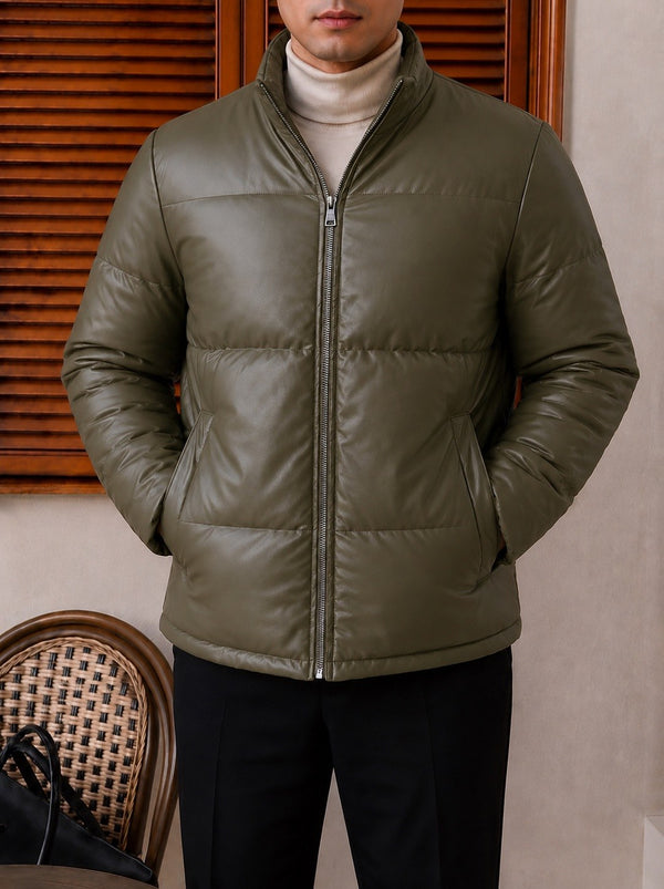 Trento Hooded Leather Jacket - Khaki detail