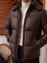 Trento Hooded Leather Jacket - Chocolate