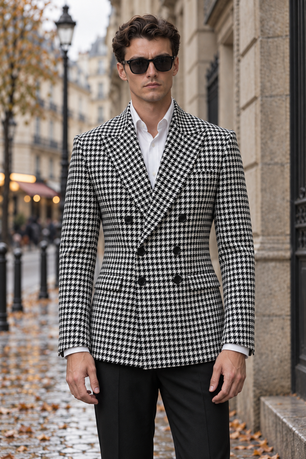Feltre Houndstooth Double-Breasted Blazer detail